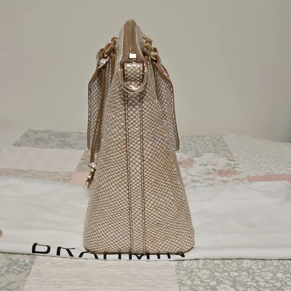 NEW Brahmin Duxbury Satchel in Tiramisu...a shimmering cream/gold leather - Picture 11 of 16